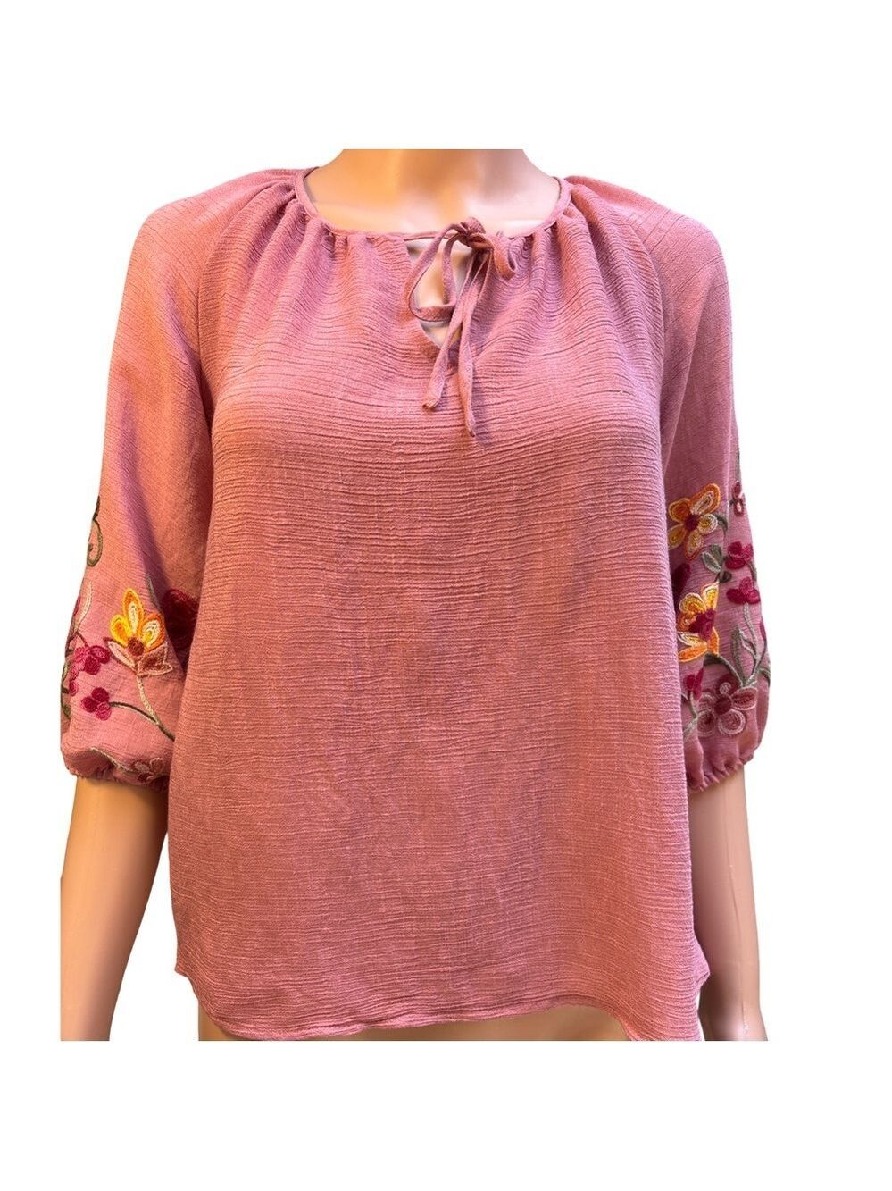 NYCC Embroidered Mauve 3/4 sleeve Women's Top Size Small